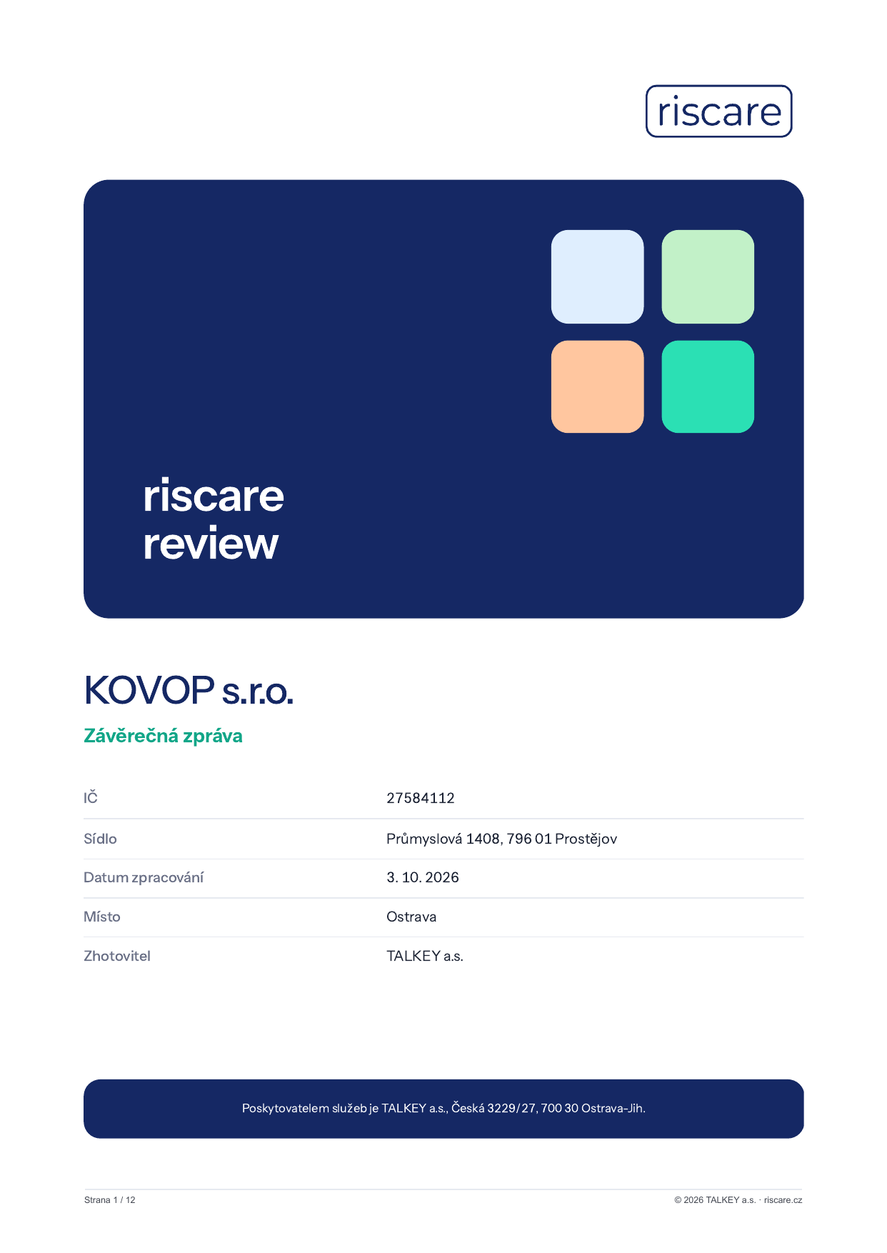 riscare review — titulní strana
